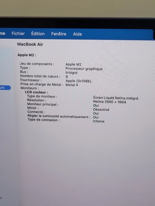 MacBook Air M2 2023 | PUCE M2 8 CPU | GPU 10 COEURS | 8GB RAM | 256GB SSD | CYCLES 67 | MDM BYPASSED