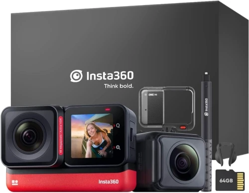 Insta360 One RS Twin Edition on Geht's Kit - Caméra d'action étanche 4K60fps et 5.7K 360 avec objectifs interchangeables - stabilisation - Photos 48MP - HDR Actif - Traitement IA