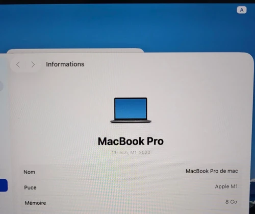 MacBook Pro M1 Gris Sideral | CPU M1 8C | 8GB RAM | 512GB SSD | COMPTAGE CYCLES 145