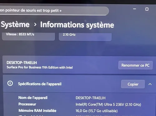 AI Microsoft Surface Pro 11 Copilot+ | OLED 2.8K 13" Tactile 120 Hz | INTEL CORE Ultra 5 236V | 16GB RAM | 256GB RAM | Arc Graphics 130V 8GB | Platine Tablette | Hybride 2-en-1