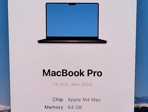MacBook Pro M4 MAX 14'' 2024 | Puce M4 Max CPU 16 COEURS | GPU 40 COEURS | 64GB RAM | 1TB SSD | CYCLES 177