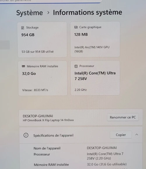 NGIA HP OminiBook X Flip X360 TACTILE 3K OLED 120 Hz | ULTRA 7 258V | 32GB RAM | 1To NVMe SSD | INTEL ARC 140 V 16GB GRAPHICS