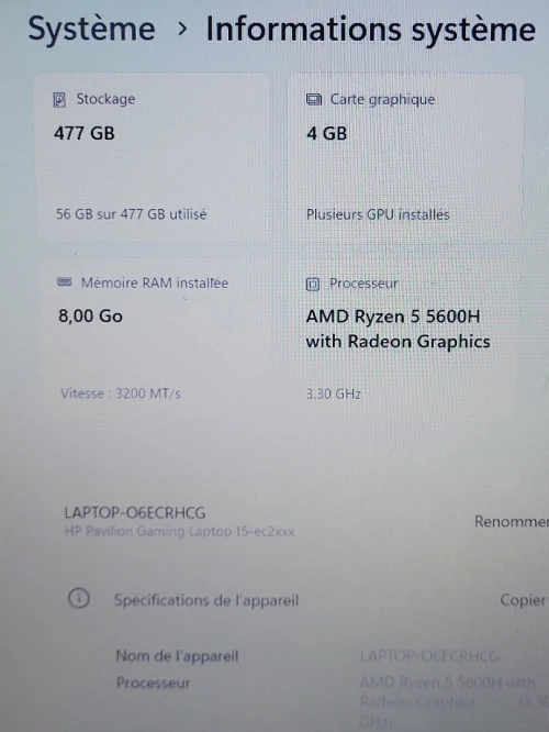 Gaming HP PAVILION | RYZEN 5 5600H | NVIDIA RTX 3050 Ti 4GB | 8GB RAM | 512GB NVMe