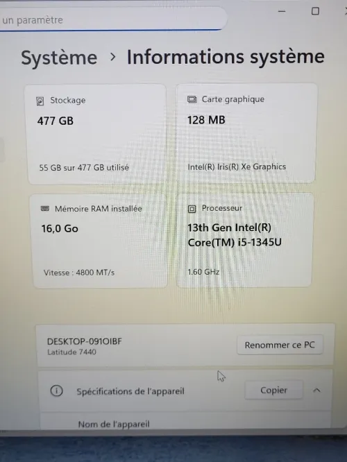 DELL LATITUDE 7440 ULTRA LEGER | INTEL CORE i5 1345U | 512GB NVME SSD | 16GB RAM