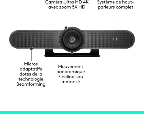 Logitech MeetUp sans fil | Ultra HD 4K/1080p/720p | Webcam Visioconférence panoramique / inclinaison | 3 Microphones/Haut-Parleur Personnalisables