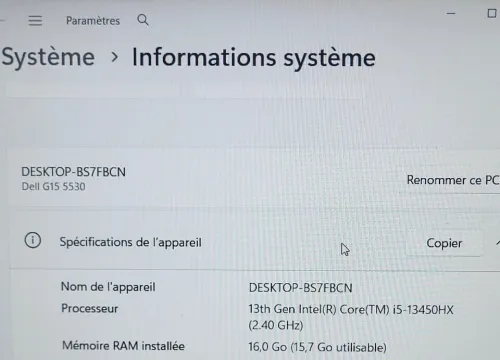 GAMING DELL G15 5530 120Hz | 13EME CORE i5-13450HX | NVIDIA RTX 3050 6GB | 16GB RAM | 512GB NVME