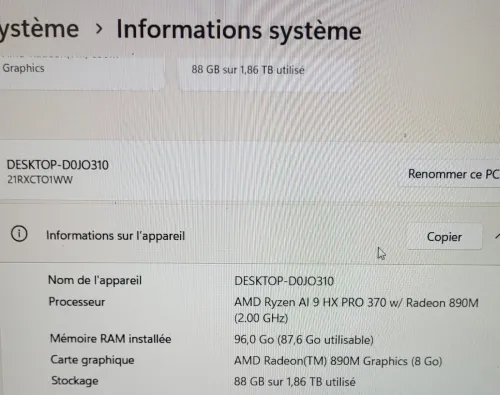 LENOVO THINKPAD P16s GEN 4 | AMD RYZEN AI 9 HX PRO 350 w | 96GB RAM | 2TB NVME | AMD RADEON 890M 8GB | WORKSTATION | ANNÉE 2026