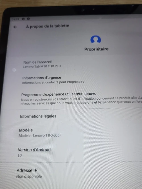 LENOVO TAB M10 FHD Plus – 4Go / 64Go LENOVO TAB M10 FHD Plus TB-X606F - Média Tek Helio P22T – 4Go / 64Go