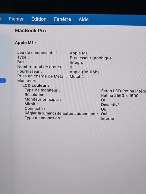 MacBook Pro M1 Gris Sideral | CPU M1 8C | 8GB RAM | 512GB SSD | COMPTAGE CYCLES 127 | MDM BYPASSED