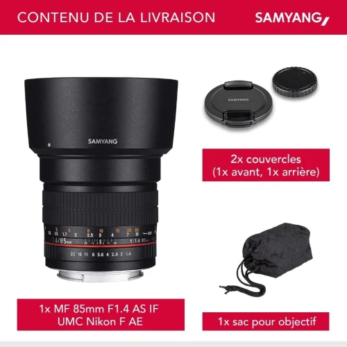 Samyang AE 85mm f/1.4 AS IF UMC plein format -APS-C Objectif portrait pour Nikon F D780 D3500 D850..