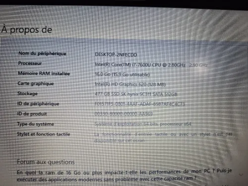Dell Latitude 5580 i7 7ème / 16GB / SSD 512GB