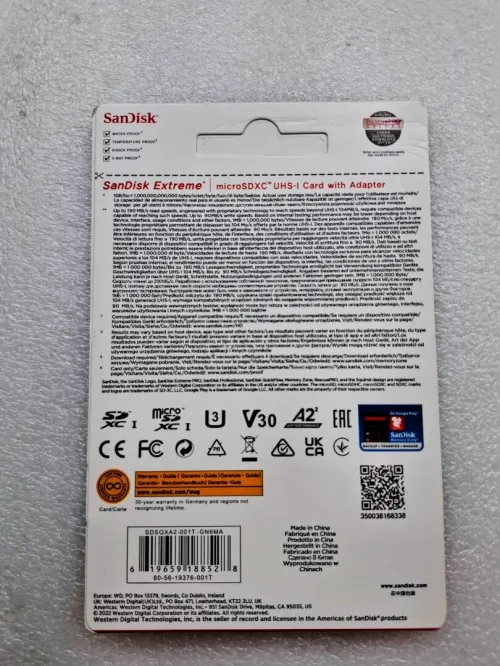 SANDISK EXTREME 1TB - CARTE MÉMOIRE MICRO SD - 190 MB/S - UHS-I / V30 - 4K / 8K - AVEC ADAPTATEUR SD