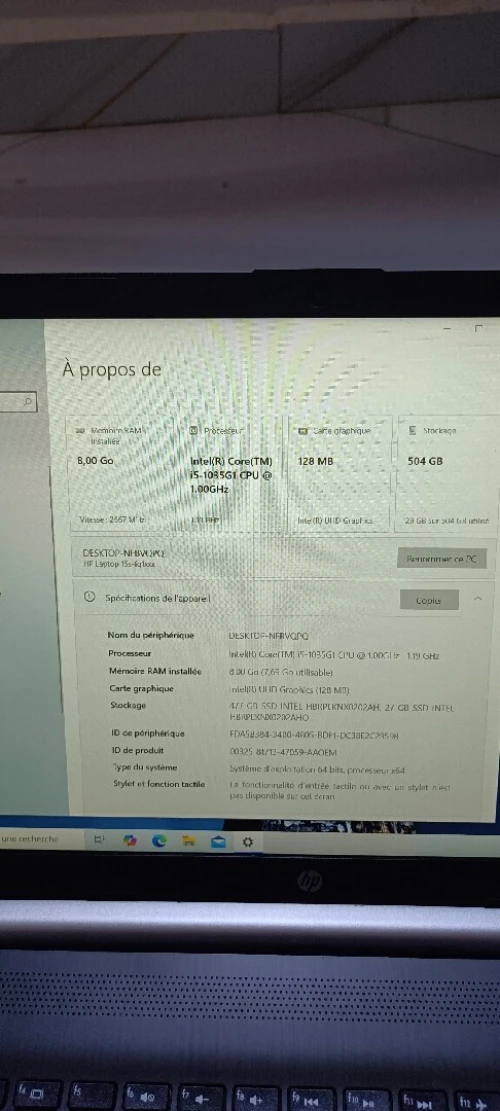 Hp laptop 15s i5-1035G1 - 8Go DDR4 - 512Go SSD NVMe