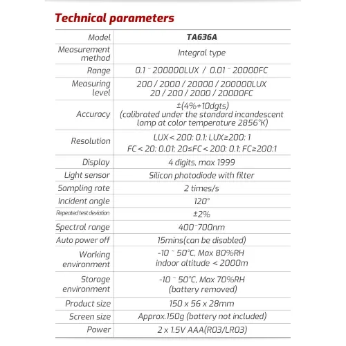 Luxmètre numérique TASI TA636A