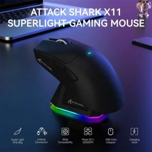 souris attack shark X11 blanc Noir