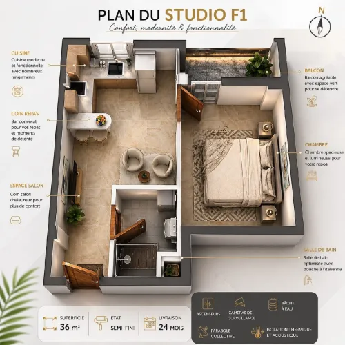 Vente Appartement Studio Alger Bordj el kiffan