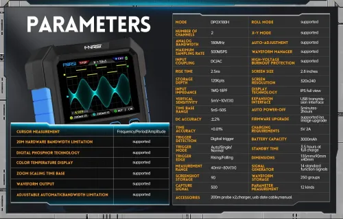 Oscilloscope Générateur de signal numérique de Fonction 2 en 1 FNIRSIDPOX180H
