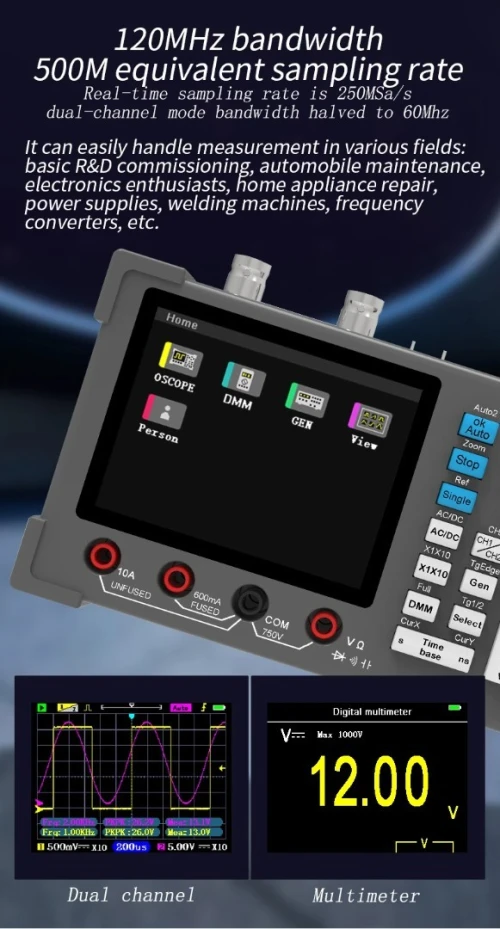 Oscilloscope numérique de bureau ZEEWEII DSO3D12, multimètre  générateur de signal 3 en 1