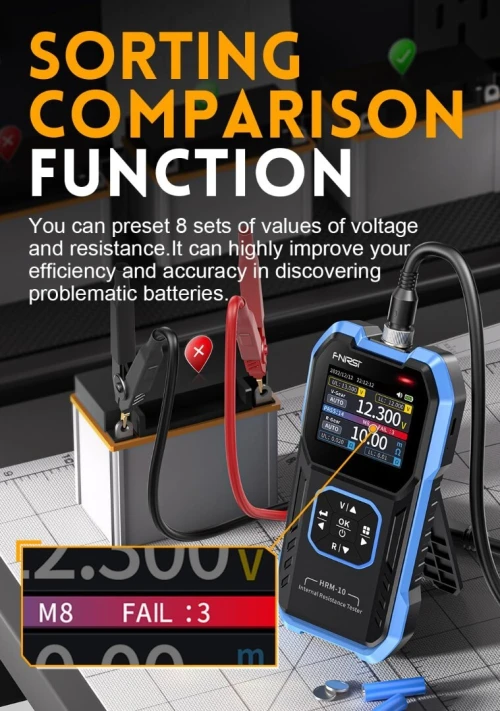 FNIRSI HRM-10 Testeur de tension résistance interne et condensateur de batterie de voiture 