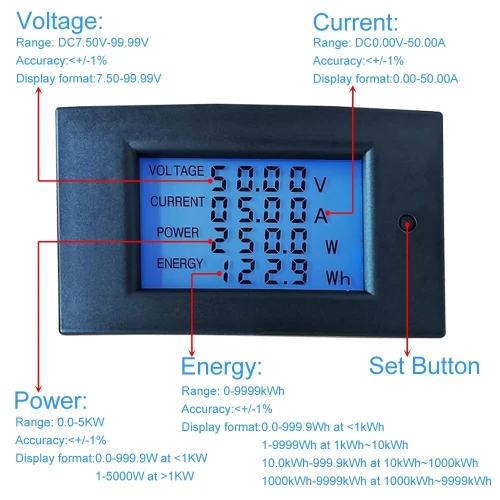 WZ-DM50 Voltmètre, ampèremètre, 100V, 20 A 50 A 100 A, compteur d'énergie électrique arduino 