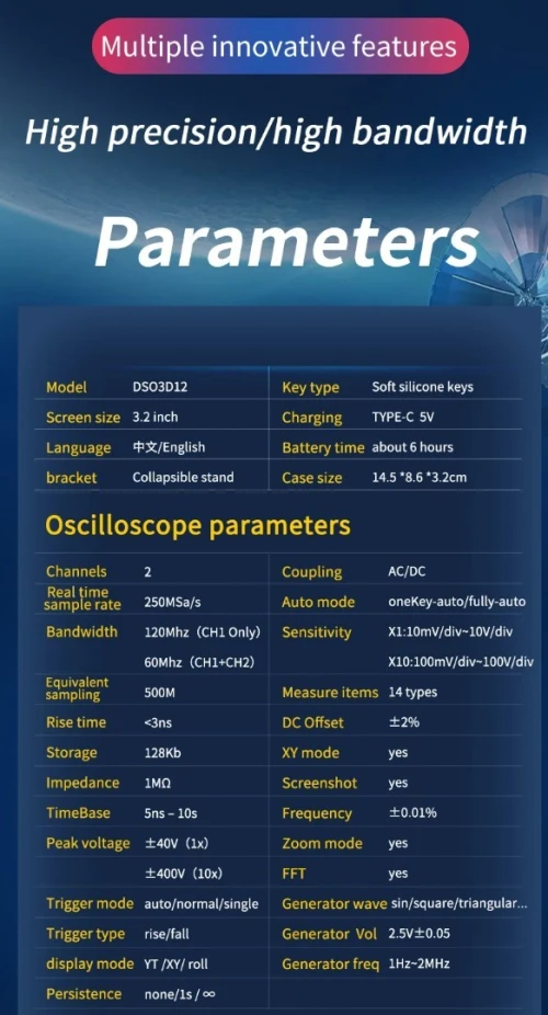 Oscilloscope numérique de bureau ZEEWEII DSO3D12, multimètre  générateur de signal 3 en 1