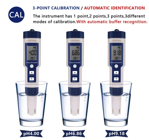PH-Mètre de précision Testeur 5 en 1 pH / TDS / EC / Salinité / Température