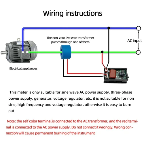 Voltmètre numérique AC 50-500V, 100a, + ampèremètre arduino