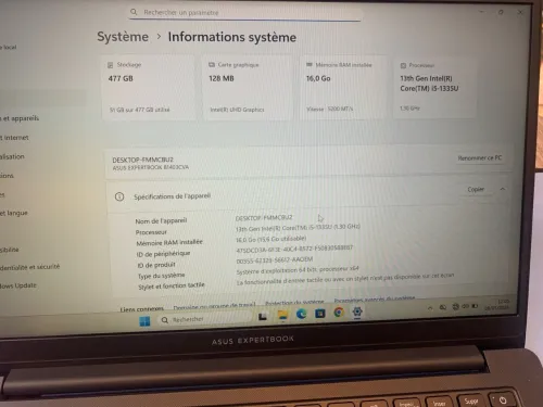 ASUS ExpertBook i5 1335U Ram 16 ddr5 SSD 512 NVME