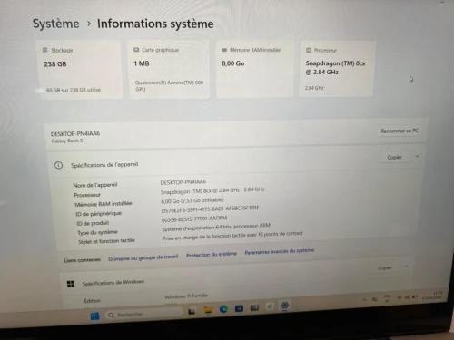 SAMSUNG Galaxy Book S TACTILE Snapdragon 8cx Ram 8 ddr4 SSD 240 NVME