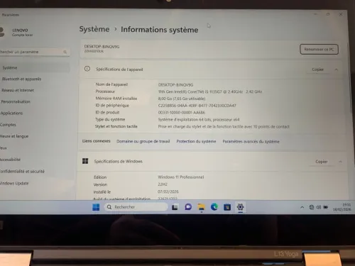 thinkpad L13 yoga tactile i5 1135G7 ram 08 ddr4 ssd 256 nvme 360 avec stylet