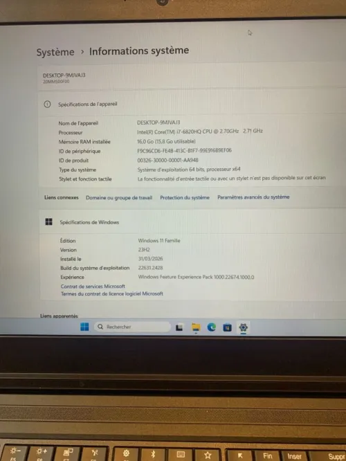 (i7 6ème) i7 6820HQ 16G/512 SSD NVME THINKPAD P51