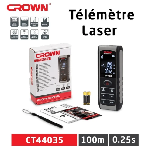 Télémètre Laser Numérique Professionnel 100m CROWN CT44035