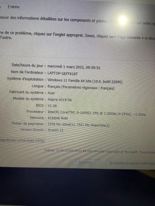 Acer aspire 3 | i3 10eme i3-1005G1 8Go 256Go SSD