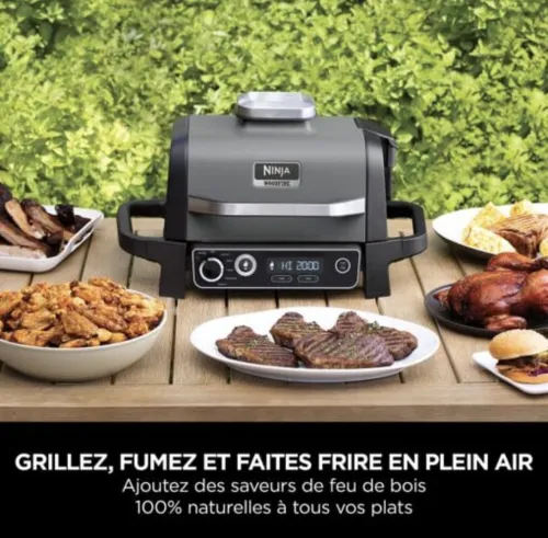 Barbecue électrique - NINJA - Woodfire - OG701EU - Grill, fumoir & air fryer - Antiadhésif - Gris et noir Ninja