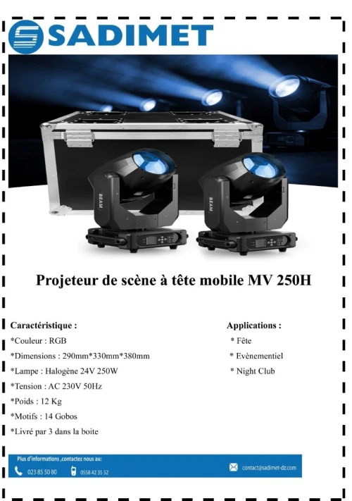 Projecteur de lumière à tête mobile 250W RGB