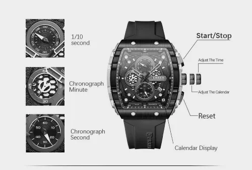 CURREN - montre Original bracelet en Silicone pour hommes chronographe étanche 8442 -Noire