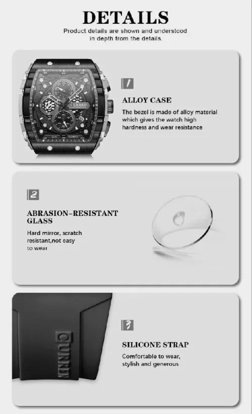 CURREN - montre Original bracelet en Silicone pour hommes chronographe étanche 8442 -Noire