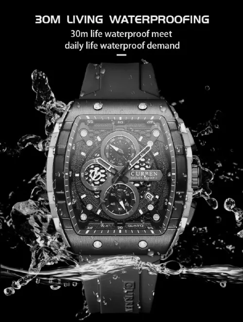 CURREN - montre Original bracelet en Silicone pour hommes chronographe étanche 8442 -Noire