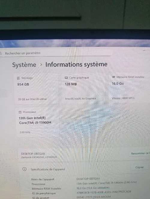 Asus zenbook 14 oled i9 13eme generation