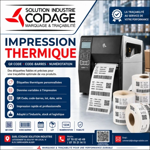 Impression thermique, QR Code, Code-barres et système de traçabilité connecté aux données