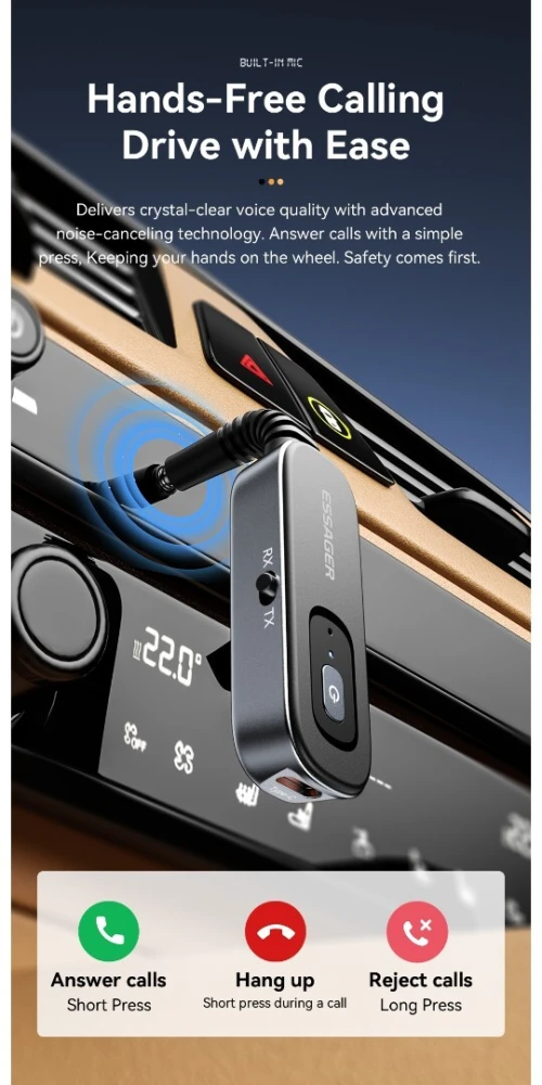 Bluetooth Voiture 5.1,émetteur/ Récepteur audio sans fil adaptateur audio AUX, بلوتوث سيارة متطور