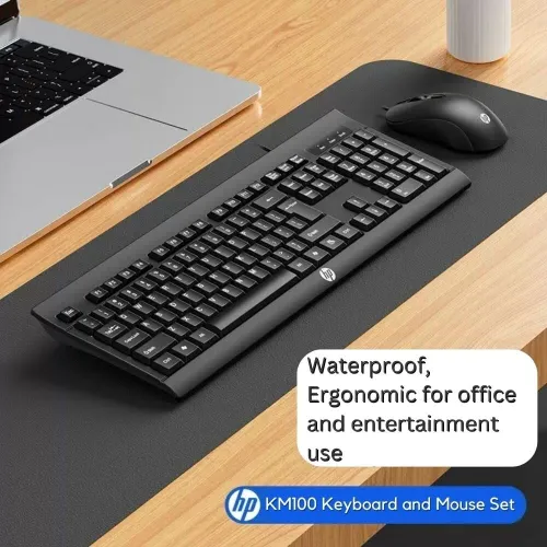 Combo clavier et souris de jeu filaires USB HP KM100 pour ordinateurs de bureau et portables - Noir