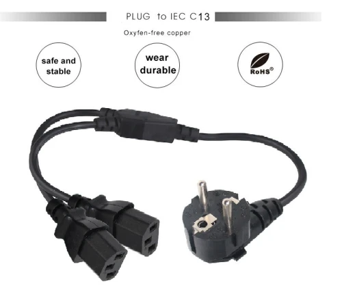 Câble d'Alimentation pour PC 3m Ø 3x0.75mm2 avec Double Connecteurs C13