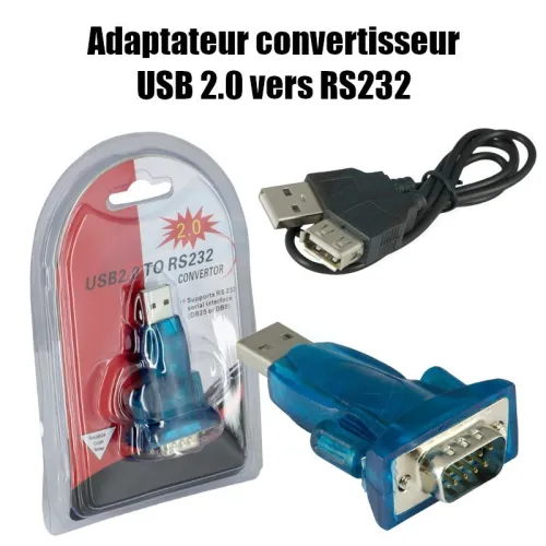 Adaptateur Convertisseur USB 2.0 vers Port Série RS232, Connecteur DB9 Mâle, avec Câble de Rallonge USB
