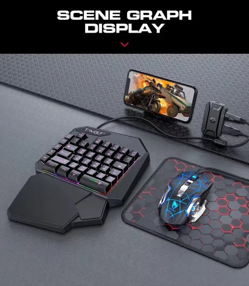 Kit Mobile Gaming 5en1 Clavier & Souris & Tapis de Souris & Convertisseur et support TF950 T-WOLF