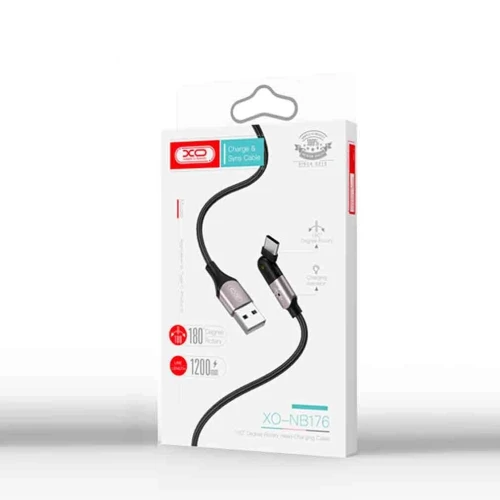 Câble de Charge USB - Type-C à tête rotative à 180deg Universel 2,4A 1.2m XO-NB176 