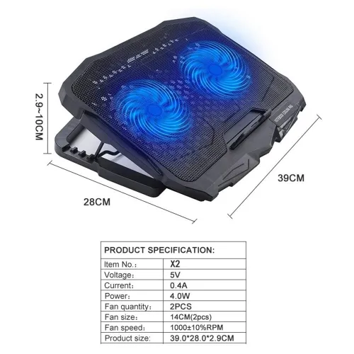 Refroidisseur Laptop Réglable avec 2 Ventilateurs & 2 Ports USB 2.0  Antidérapante CP300 CAPSYS