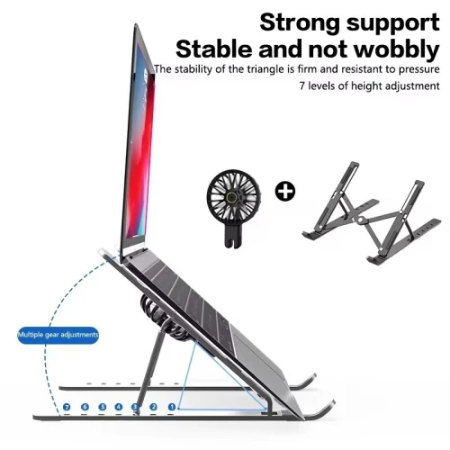 Refroidisseur Laptop & Tablette Réglable en 7 niveaux en d'Aluminium avec Ventilateur Détachable 