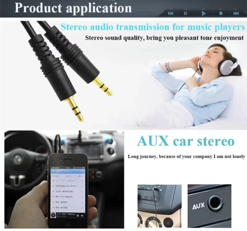 Câble Audio Auxiliaire Jack 3.5mm Mâle à Mâle Cordon Mince de 1.5 m/ 3 m/ 5 m/ 10 m