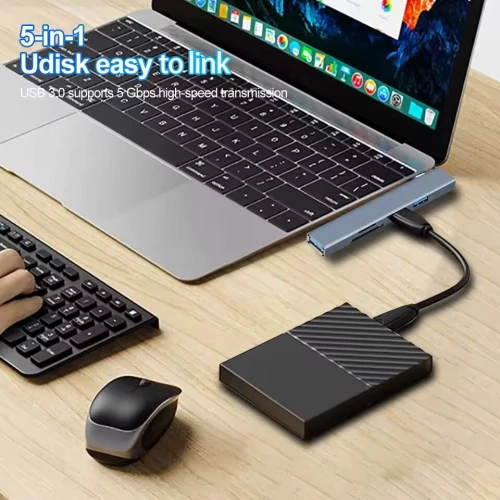 Hub USB Type-C 5 en 1, 1 x USB 3.0 + 2 x USB 2.0 + SD + TF Transmission 5Gbps Multiplateformes